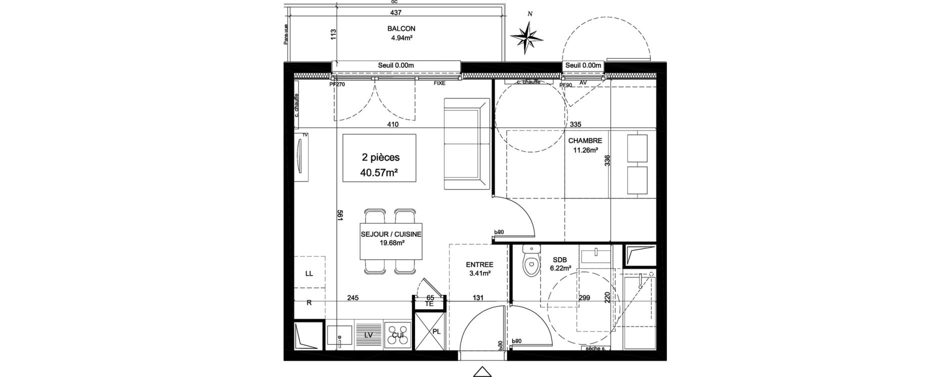 Appartement T2 de 40,57 m2 &agrave; Creil Centre