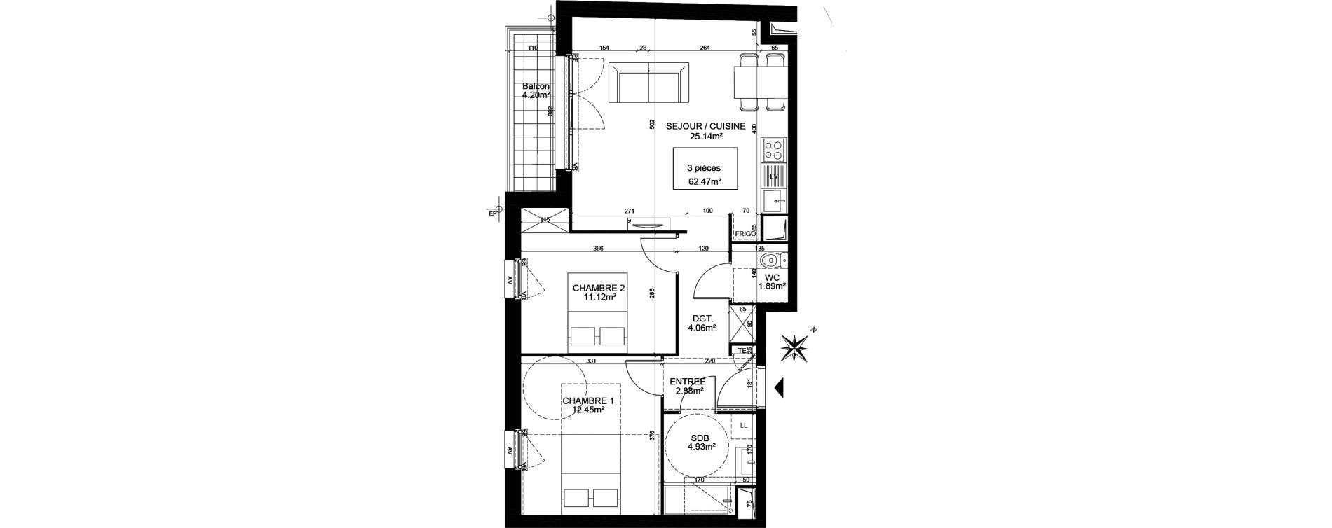 Appartement T3 de 62,47 m2 &agrave; Creil Centre