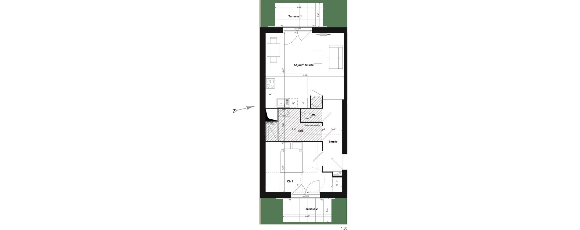 Appartement T2 de 45,49 m2 &agrave; Lamorlaye Centre