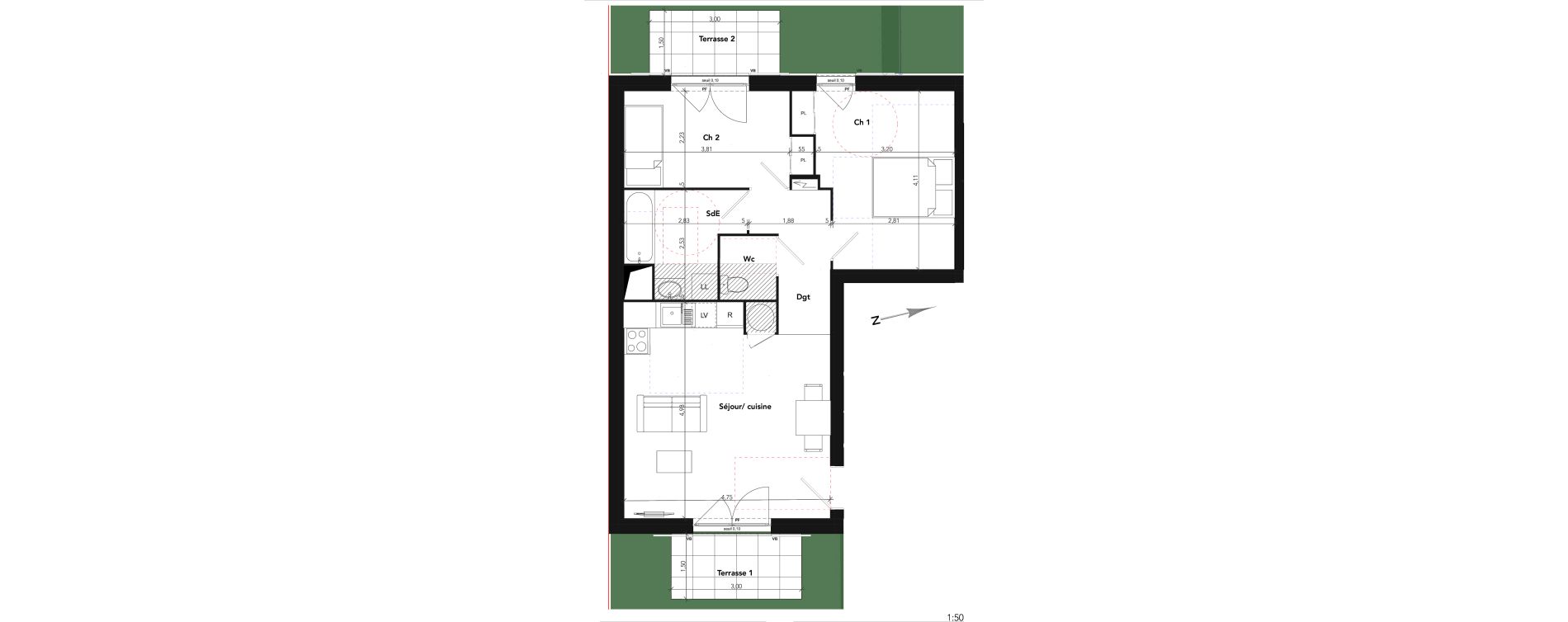 Appartement T3 de 56,72 m2 &agrave; Lamorlaye Centre