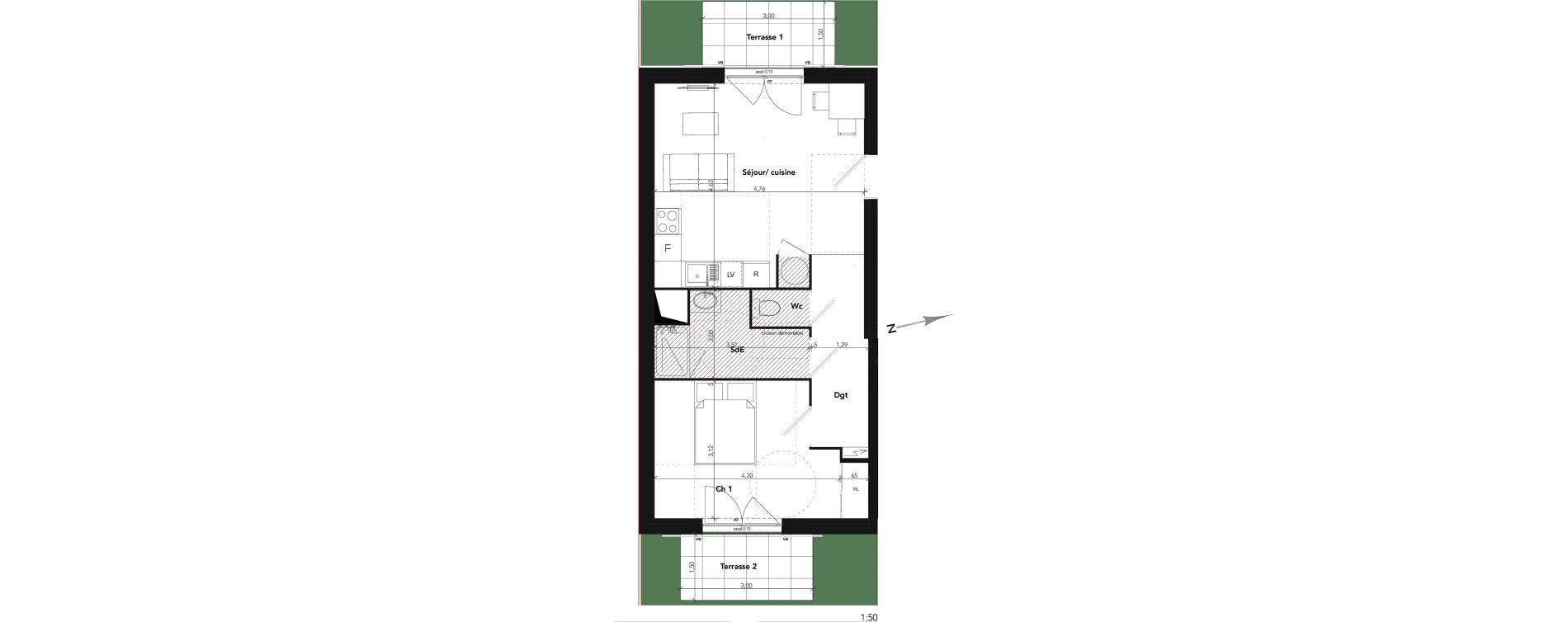 Appartement T2 de 45,65 m2 &agrave; Lamorlaye Centre