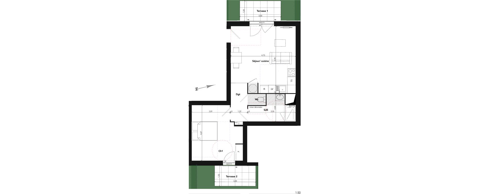 Appartement T2 de 45,85 m2 &agrave; Lamorlaye Centre