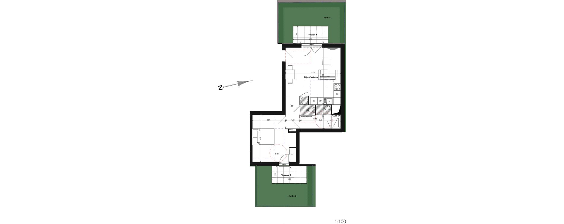 Appartement T2 de 45,85 m2 &agrave; Lamorlaye Centre