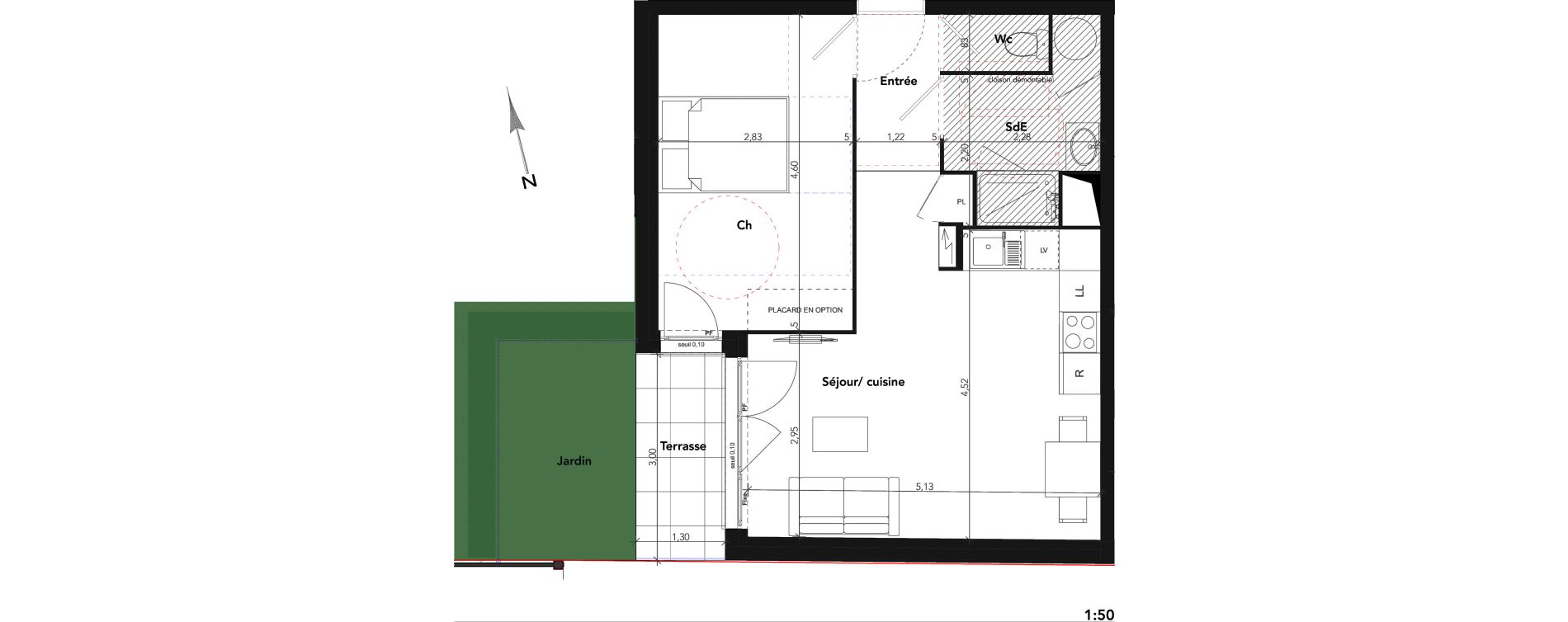 Appartement T2 de 45,38 m2 &agrave; Lamorlaye Centre