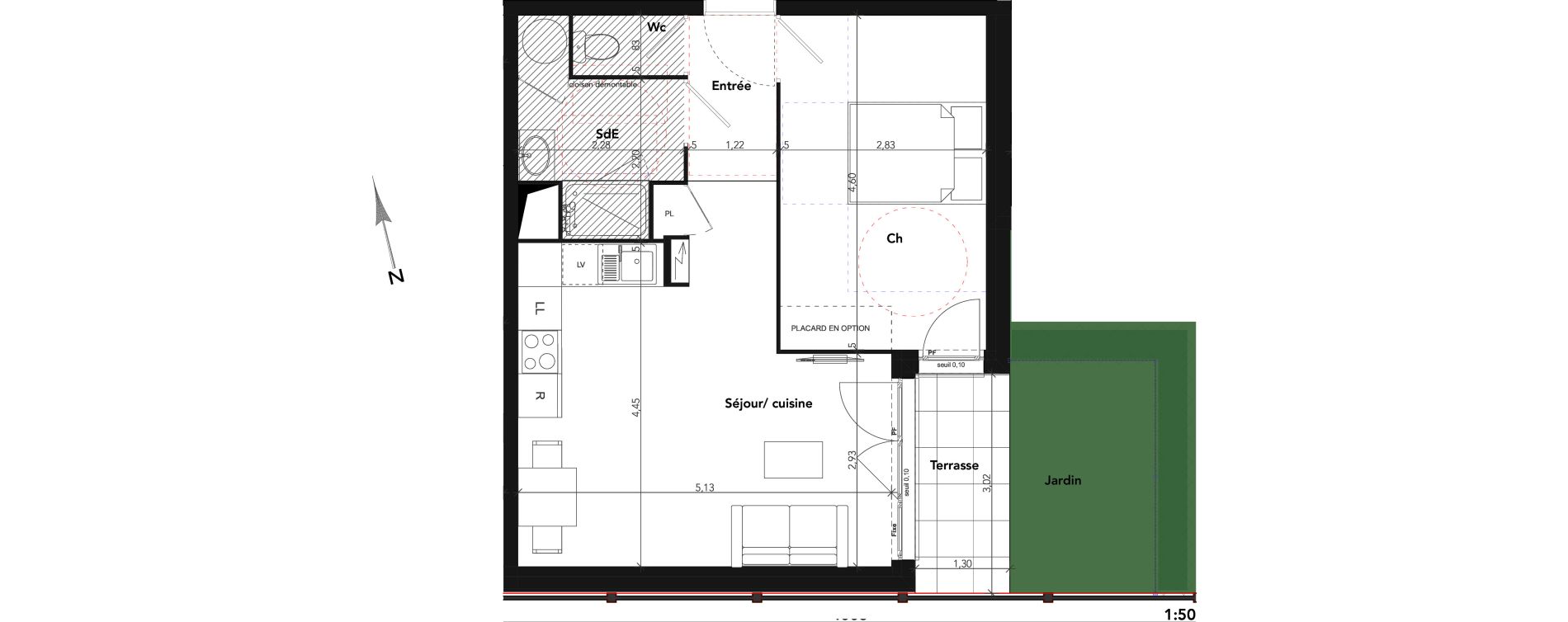 Appartement T2 de 43,44 m2 &agrave; Lamorlaye Centre