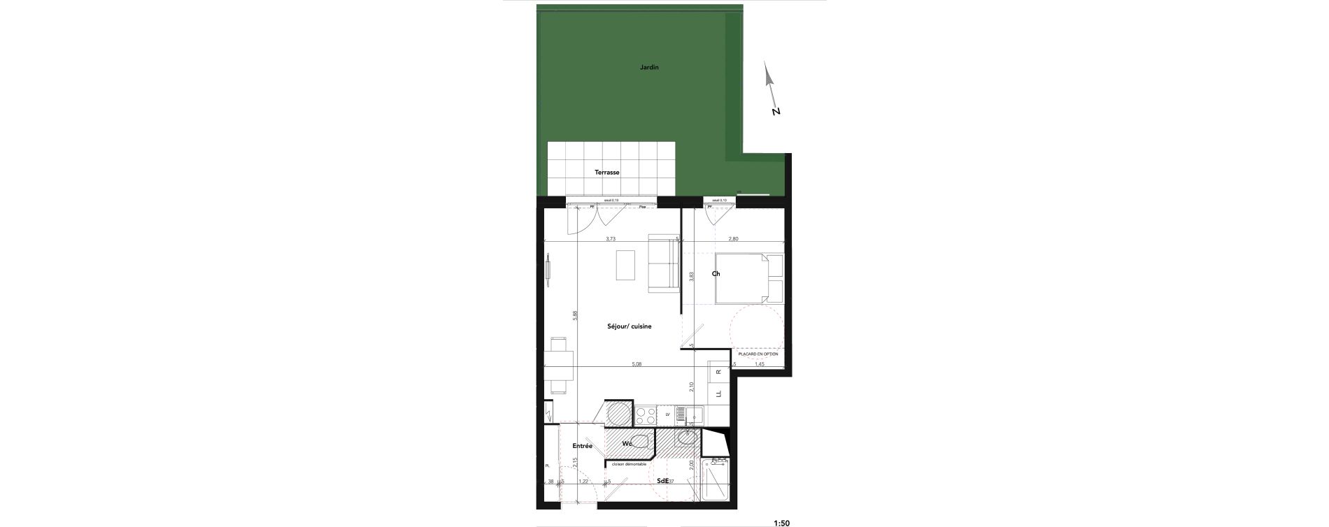 Appartement T2 de 45,96 m2 &agrave; Lamorlaye Centre