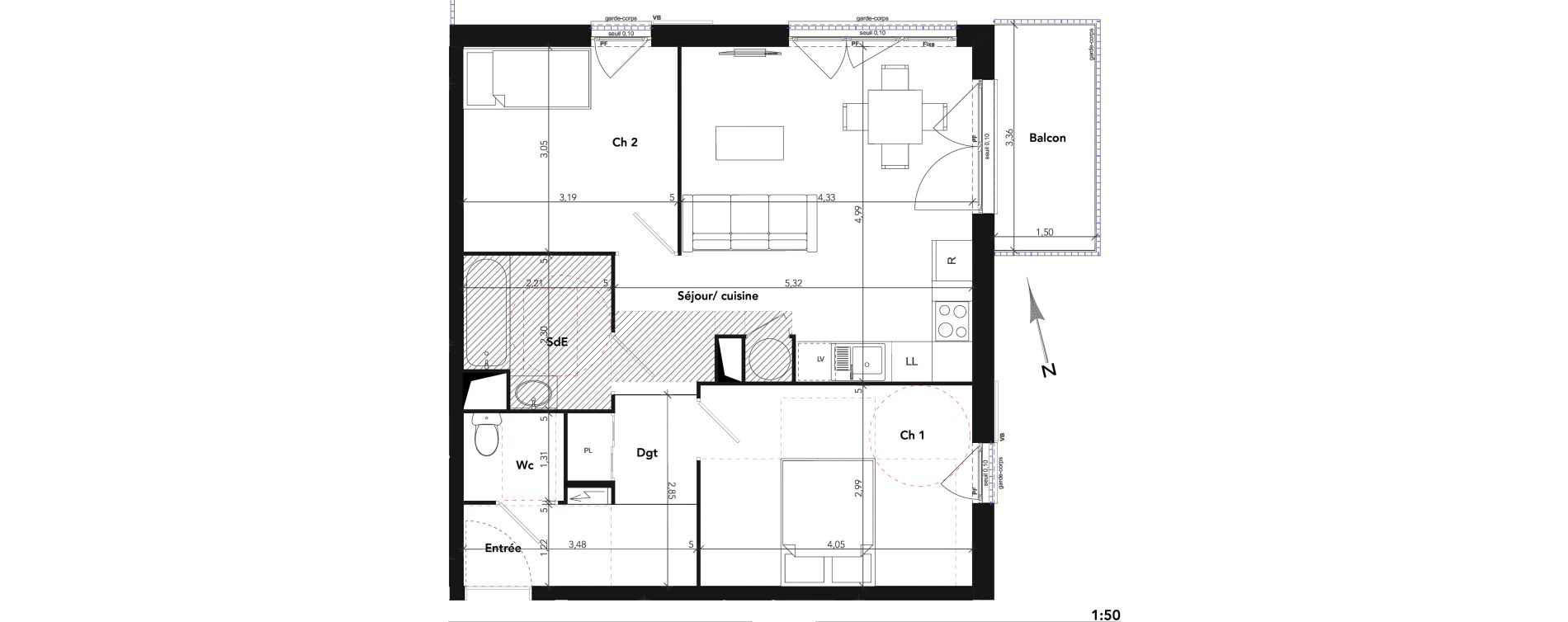 Appartement T3 de 58,75 m2 &agrave; Lamorlaye Centre