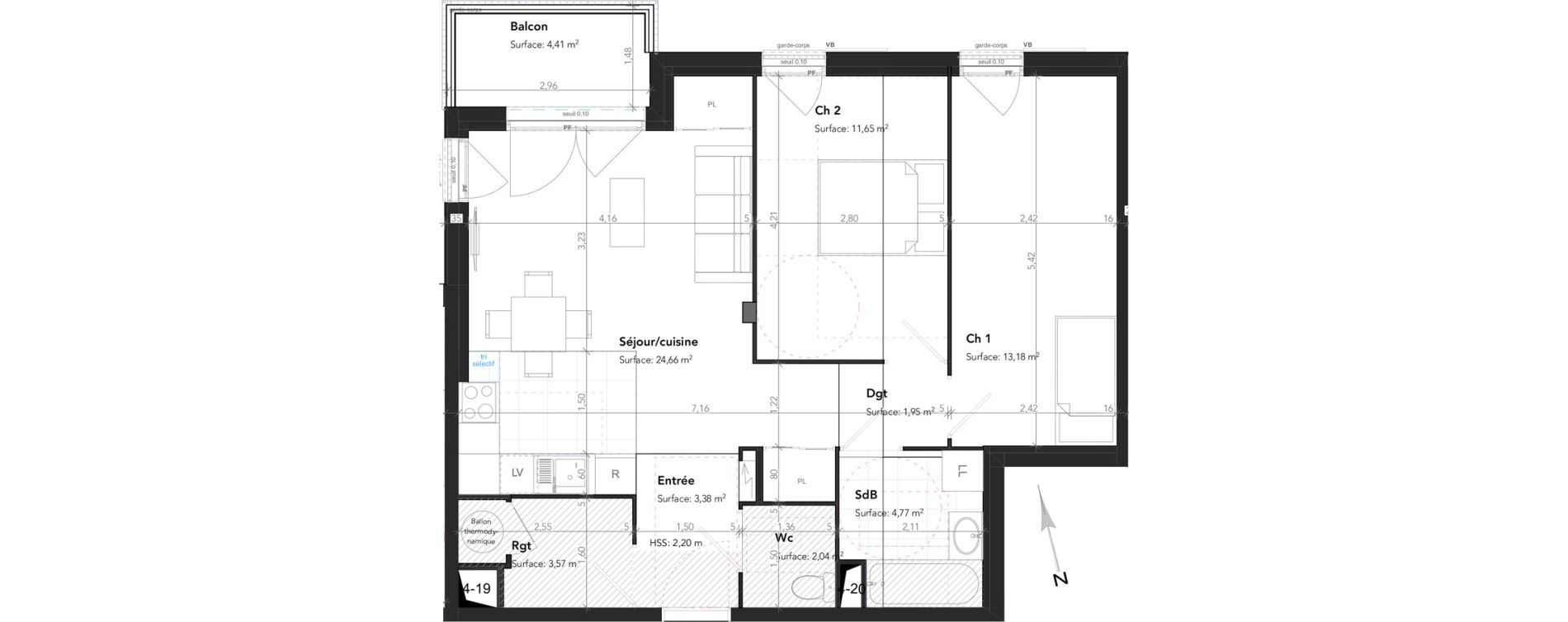 Appartement T3 de 65,20 m2 &agrave; Lamorlaye Centre