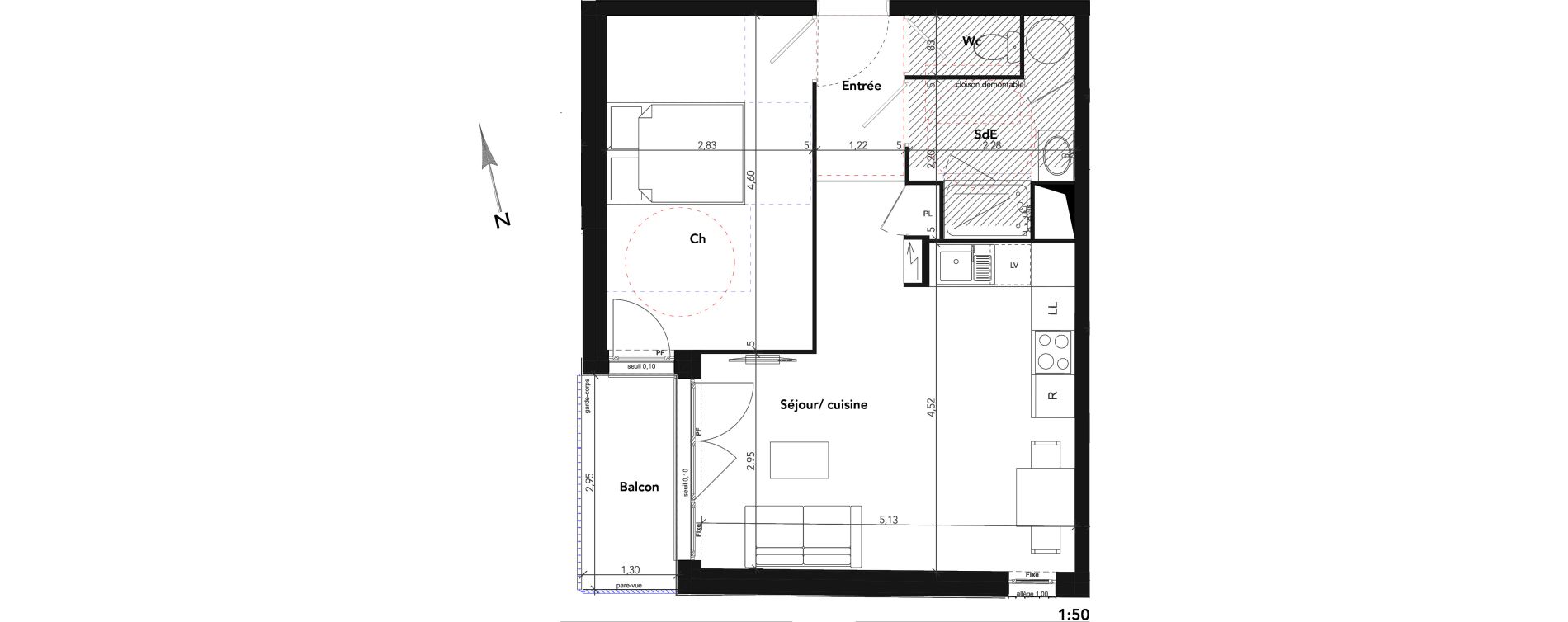 Appartement T2 de 42,84 m2 &agrave; Lamorlaye Centre