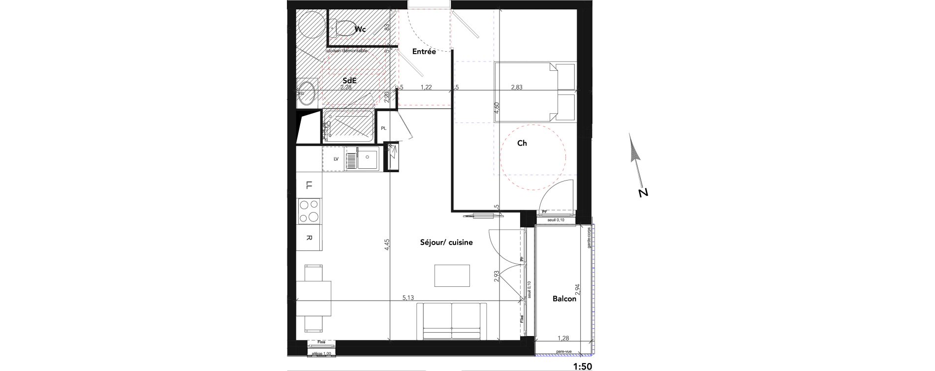 Appartement T2 de 43,44 m2 &agrave; Lamorlaye Centre