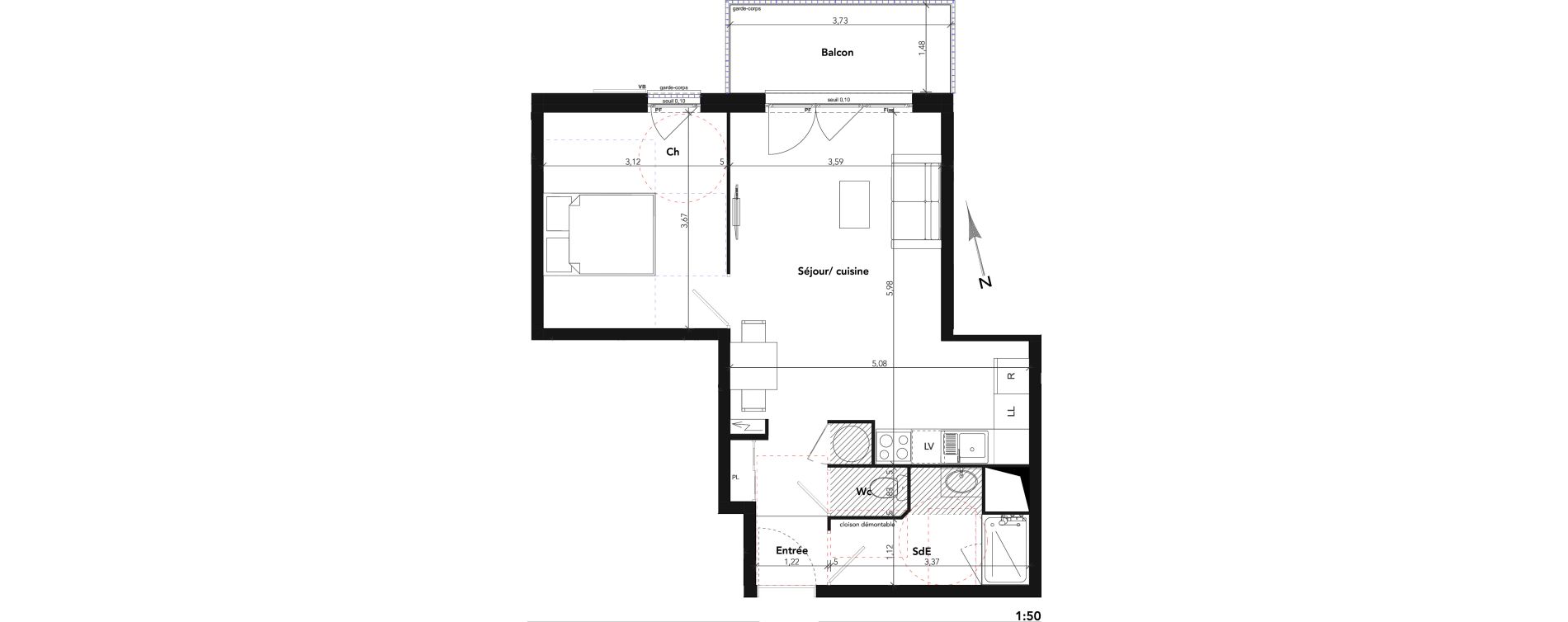 Appartement T2 de 44,49 m2 &agrave; Lamorlaye Centre
