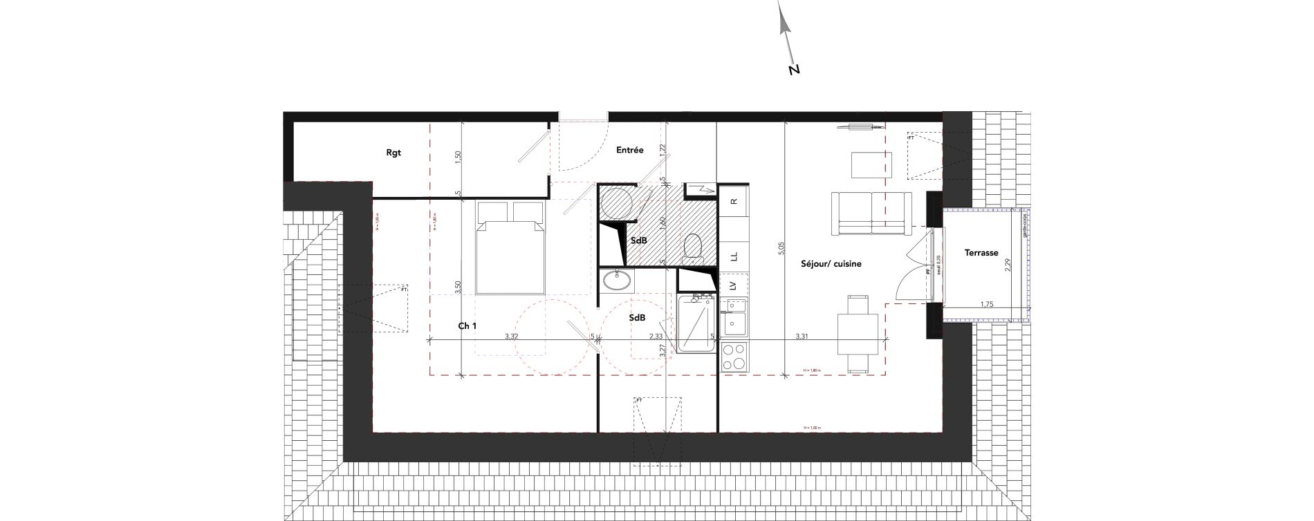 Appartement T2 de 45,26 m2 &agrave; Lamorlaye Centre