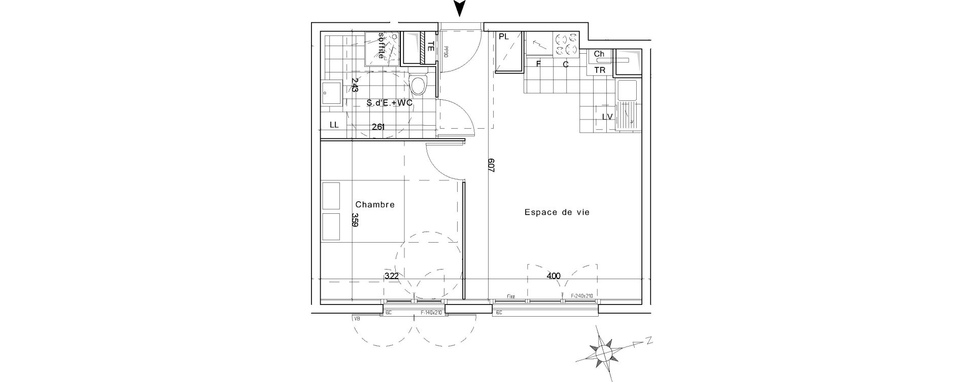 Appartement T2 de 41,96 m2 &agrave; Lamorlaye Centre