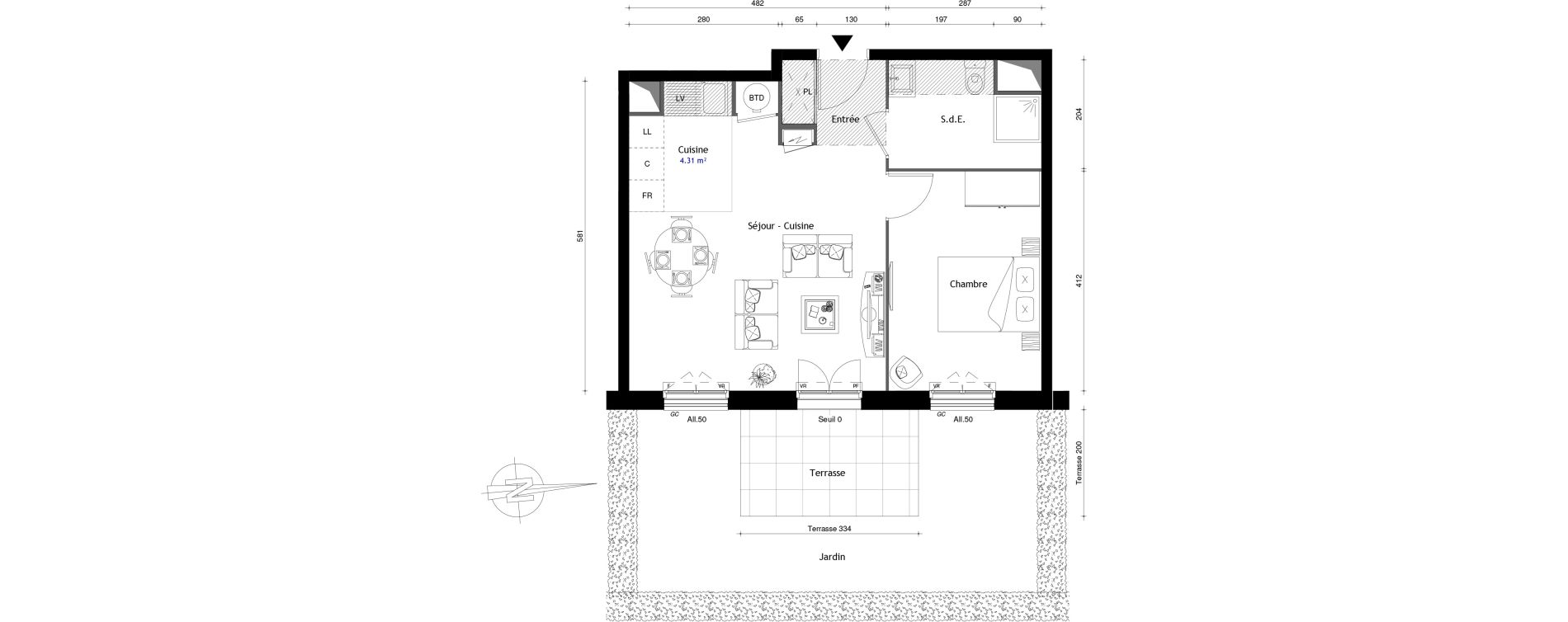 Appartement T2 de 45,10 m2 au Mesnil-En-Thelle Centre
