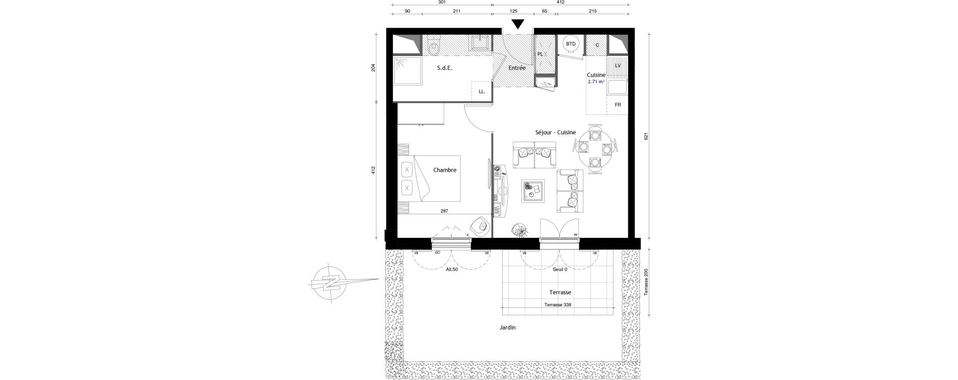 Appartement T2 de 42,20 m2 au Mesnil-En-Thelle Centre