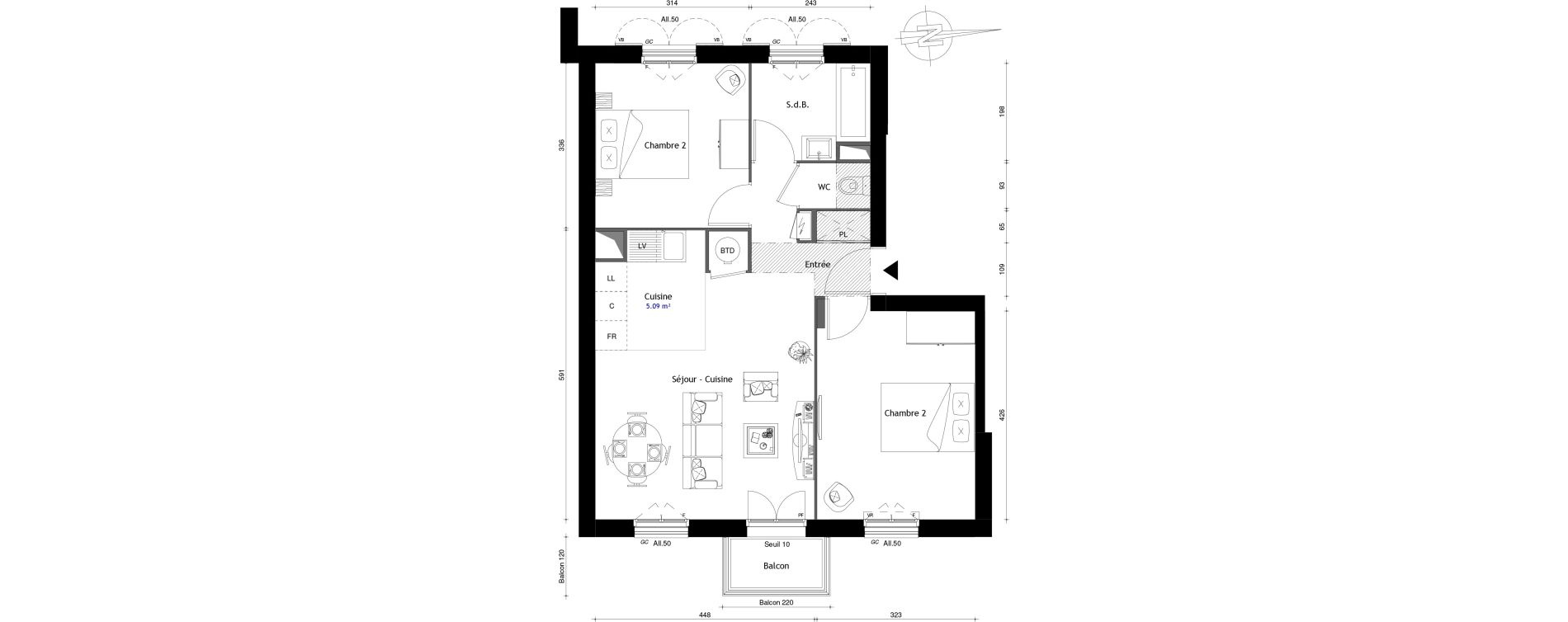 Appartement T3 de 59,60 m2 au Mesnil-En-Thelle Centre