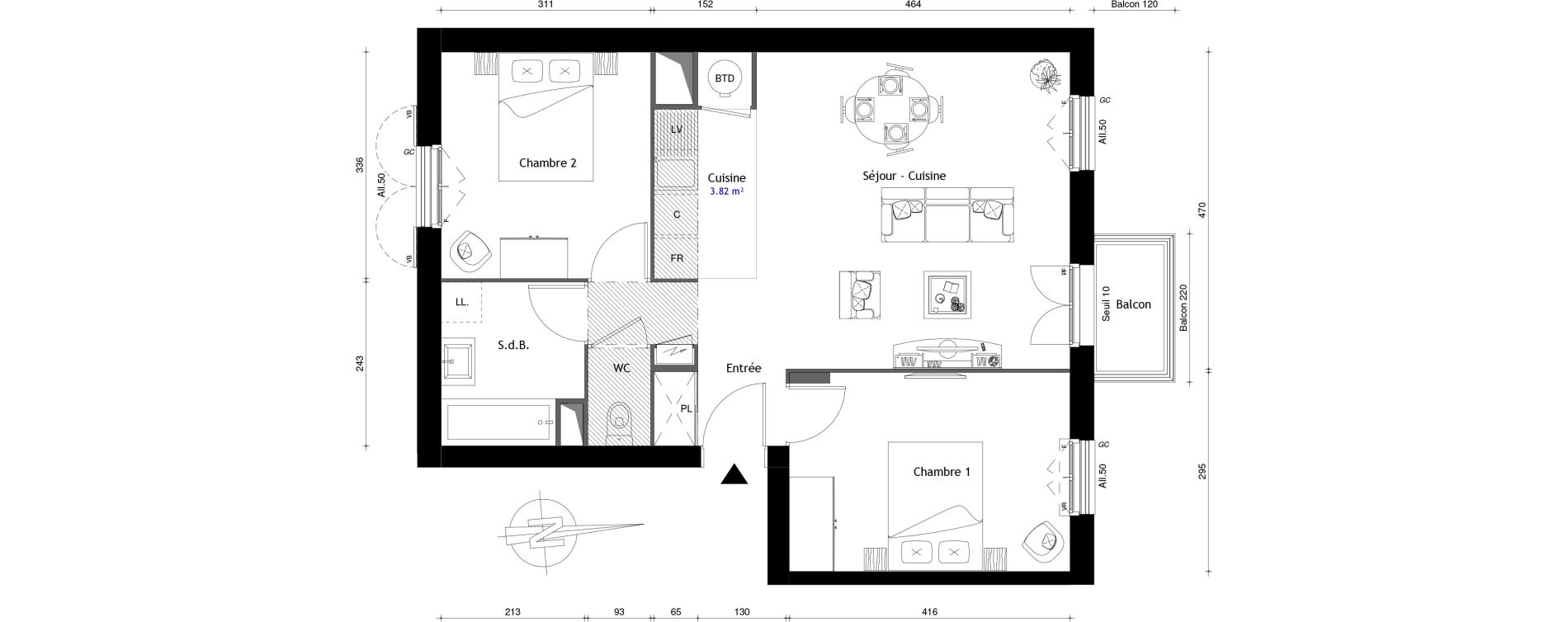 Appartement T3 de 60,00 m2 au Mesnil-En-Thelle Centre