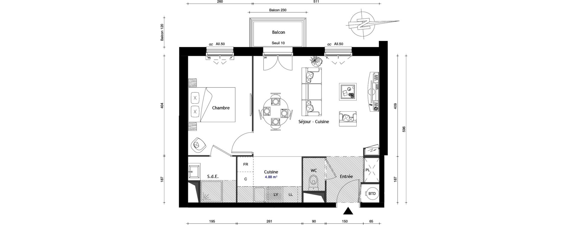 Appartement T2 de 44,40 m2 au Mesnil-En-Thelle Centre