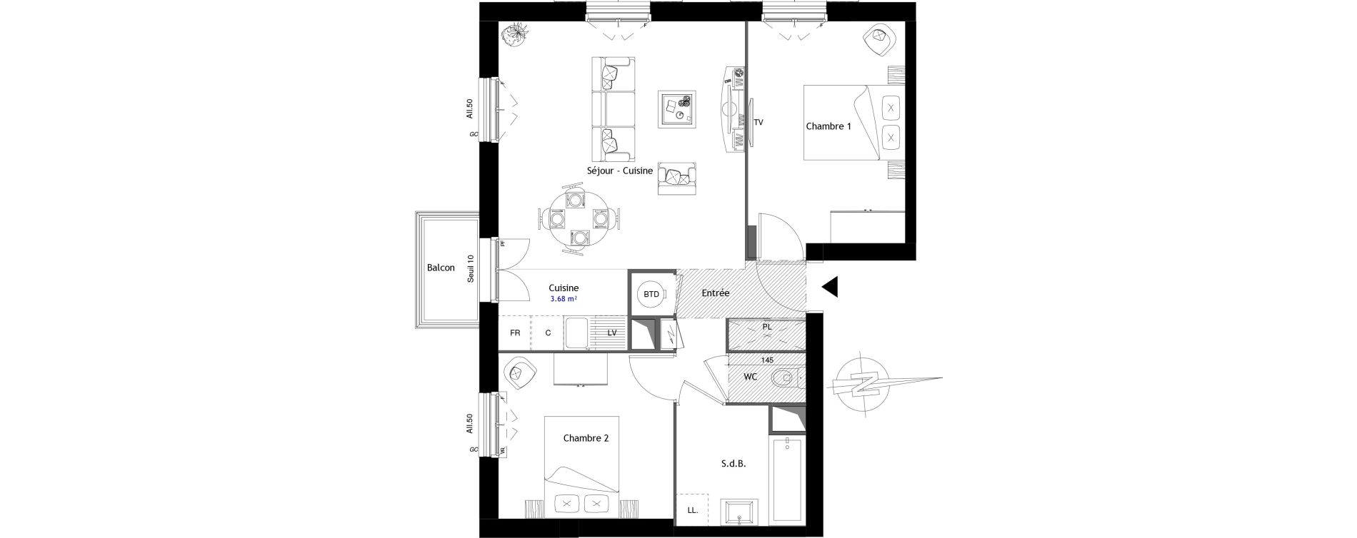 Appartement T3 de 59,60 m2 au Mesnil-En-Thelle Centre