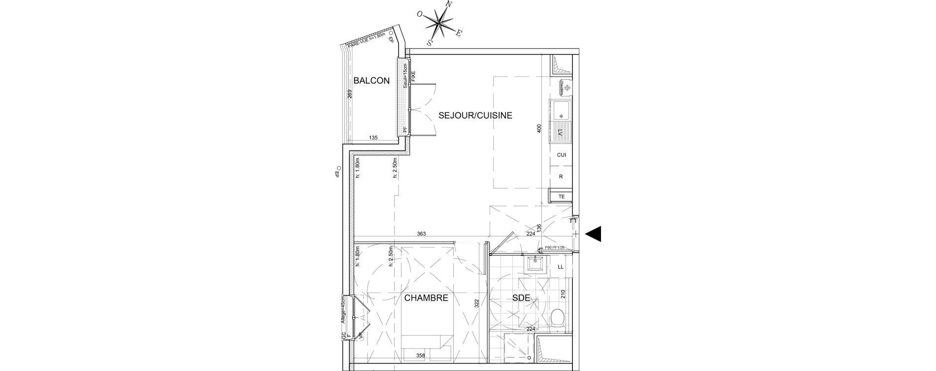 Appartement T2 de 42,82 m2 au Plessis-Belleville Centre