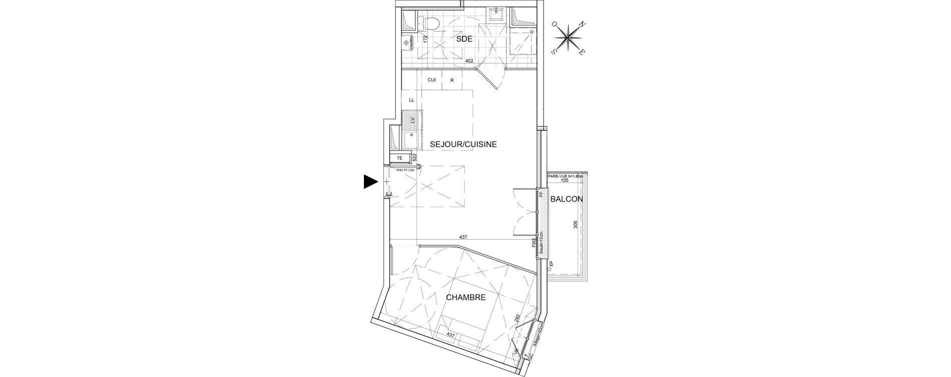 Appartement T2 de 40,97 m2 au Plessis-Belleville Centre