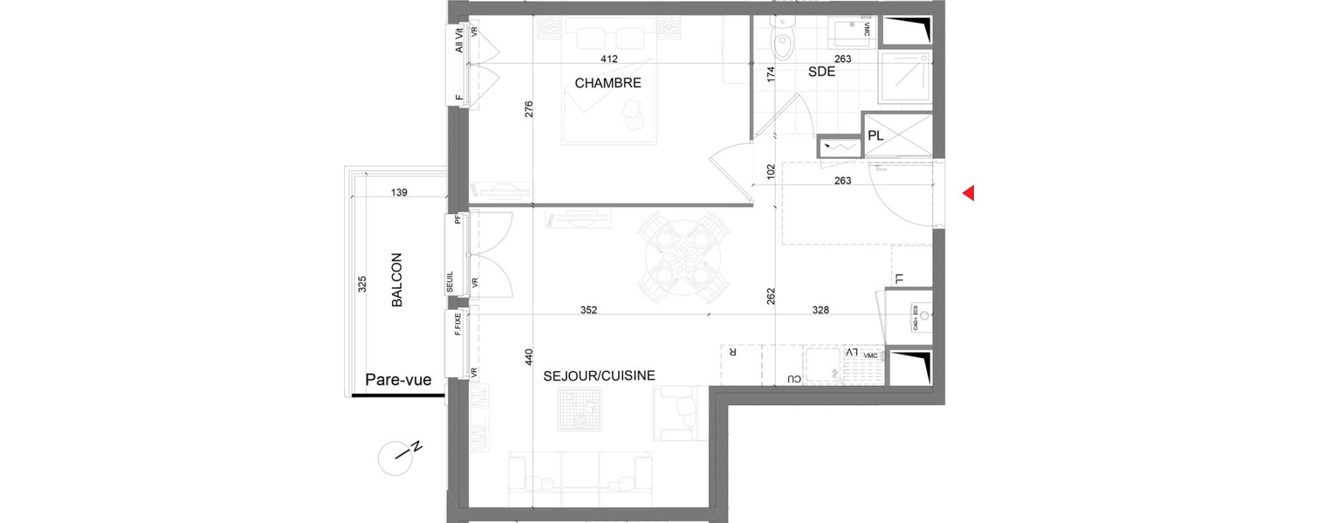 Appartement T2 de 41,65 m2 au Plessis-Belleville Centre