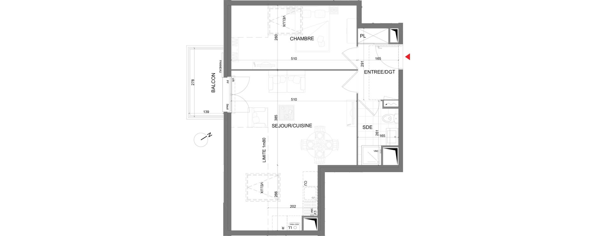 Appartement T2 de 41,70 m2 au Plessis-Belleville Centre