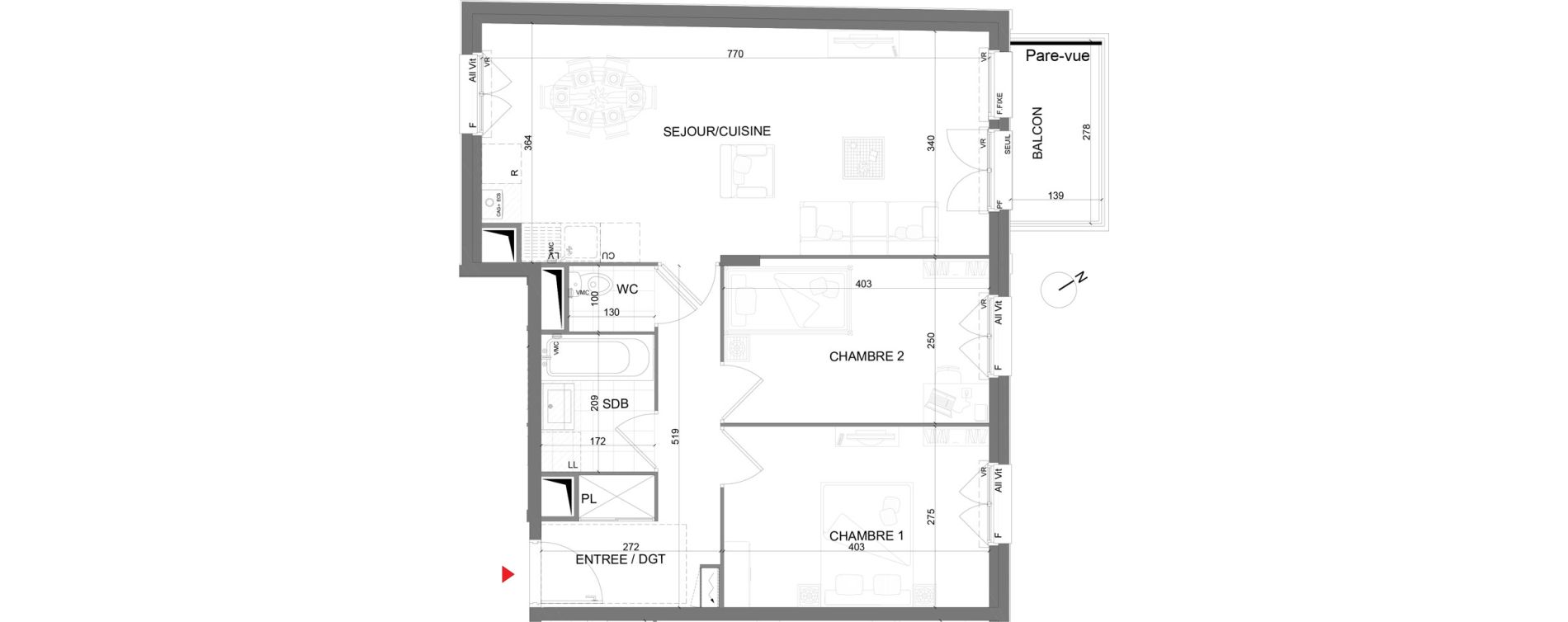 Appartement T3 de 60,55 m2 au Plessis-Belleville Centre