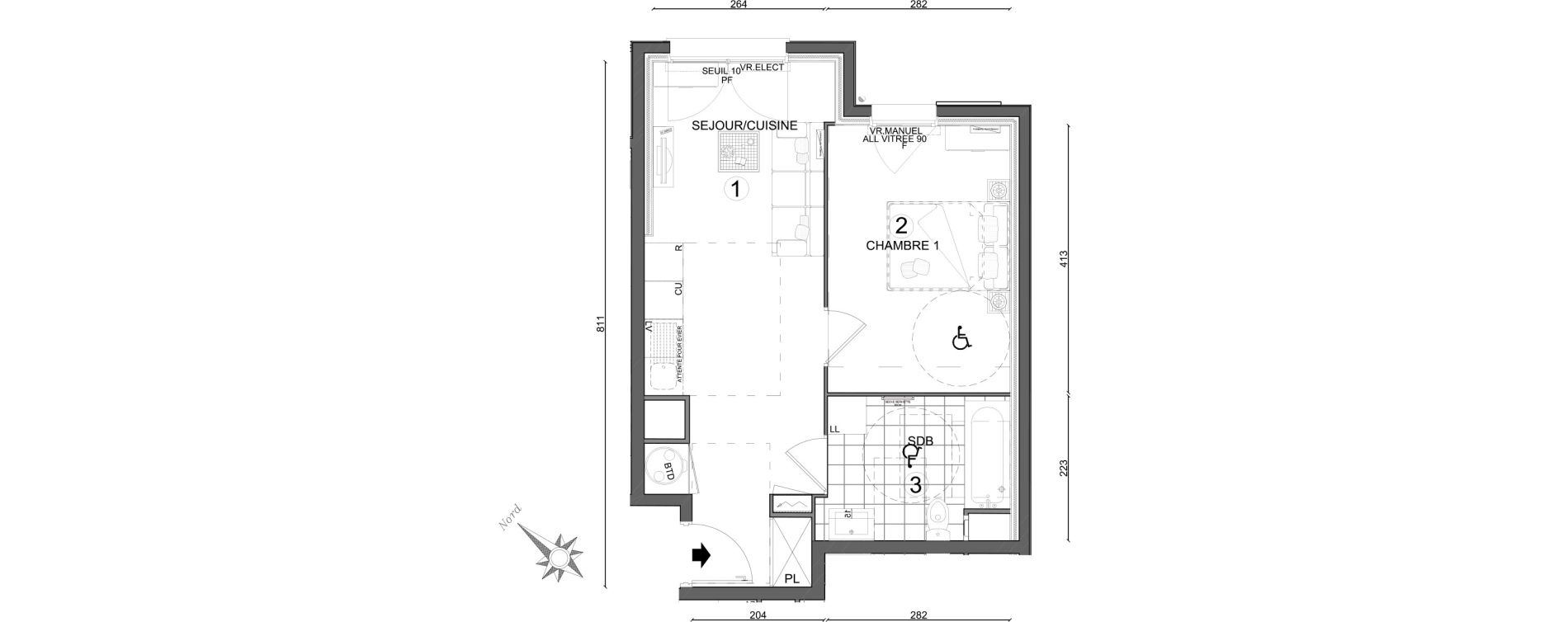 Appartement T2 de 38,65 m2 au Plessis-Belleville Centre