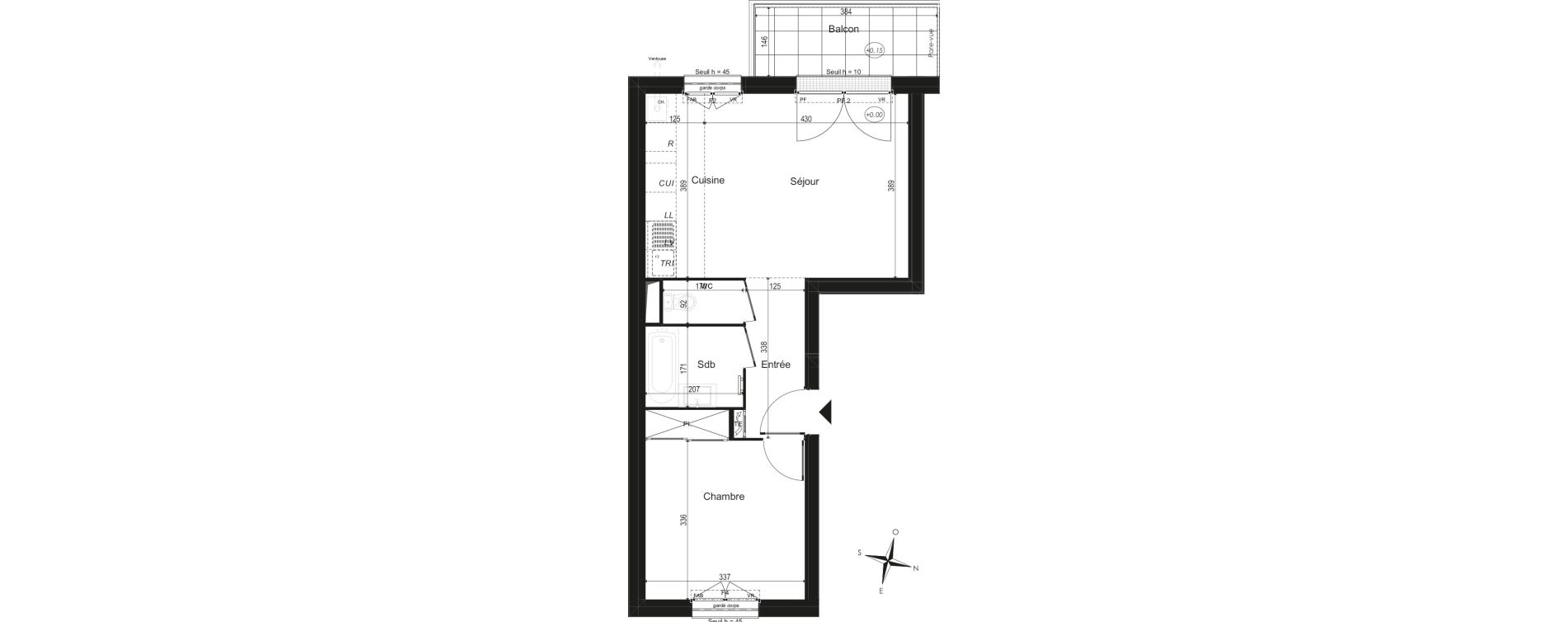 Appartement T2 de 43,37 m2 &agrave; M&eacute;ru Centre