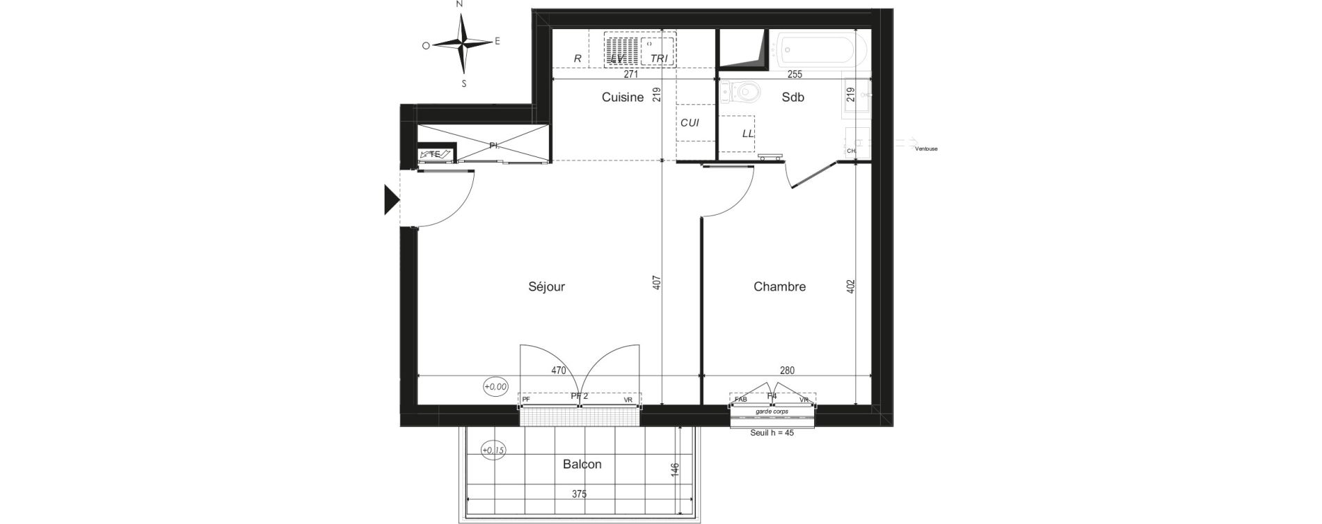 Appartement T2 de 42,40 m2 &agrave; M&eacute;ru Centre