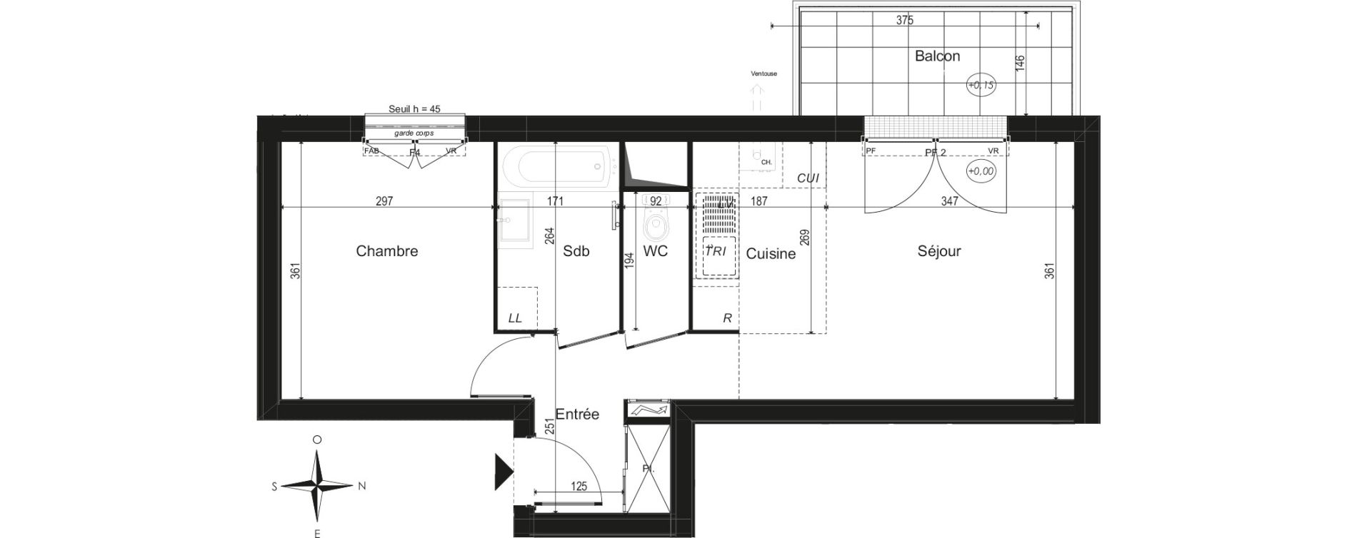 Appartement T2 de 41,55 m2 &agrave; M&eacute;ru Centre