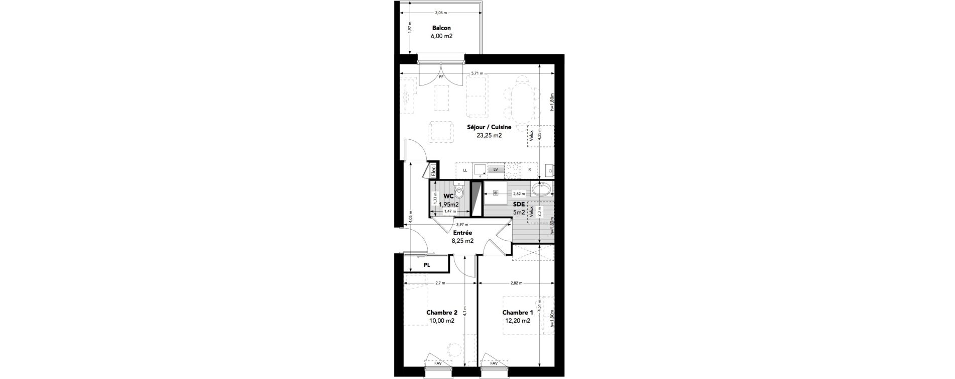 Appartement T3 de 60,65 m2 &agrave; M&eacute;ru Centre