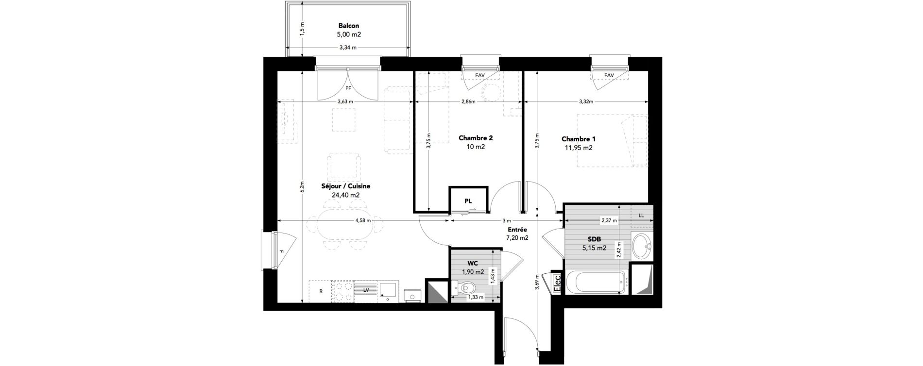 Appartement T3 de 60,60 m2 &agrave; M&eacute;ru Centre