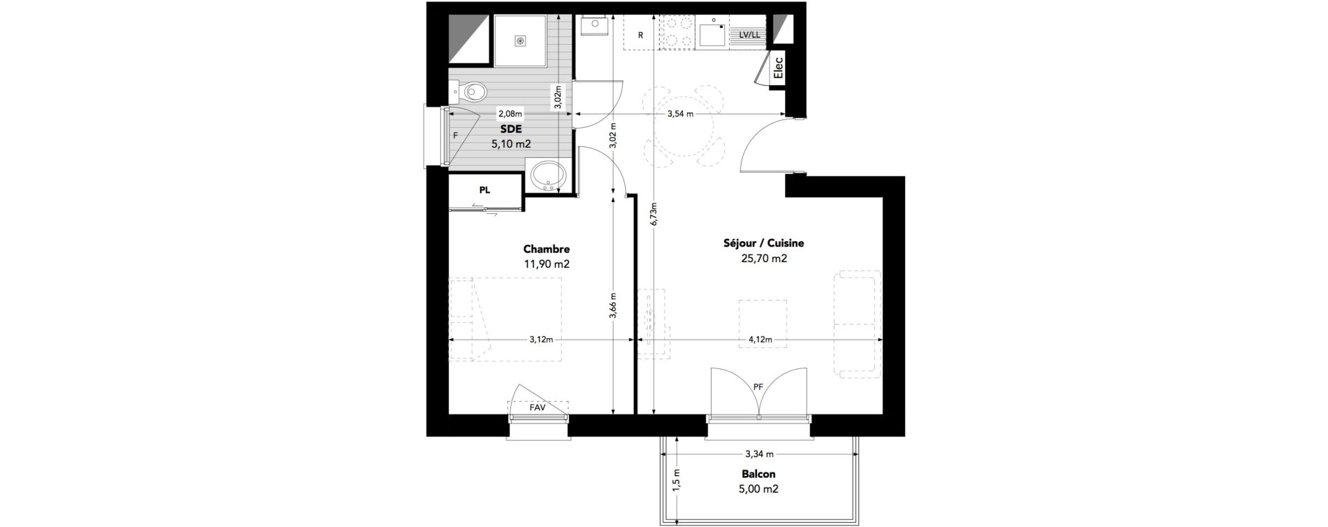 Appartement T2 de 42,70 m2 &agrave; M&eacute;ru Centre