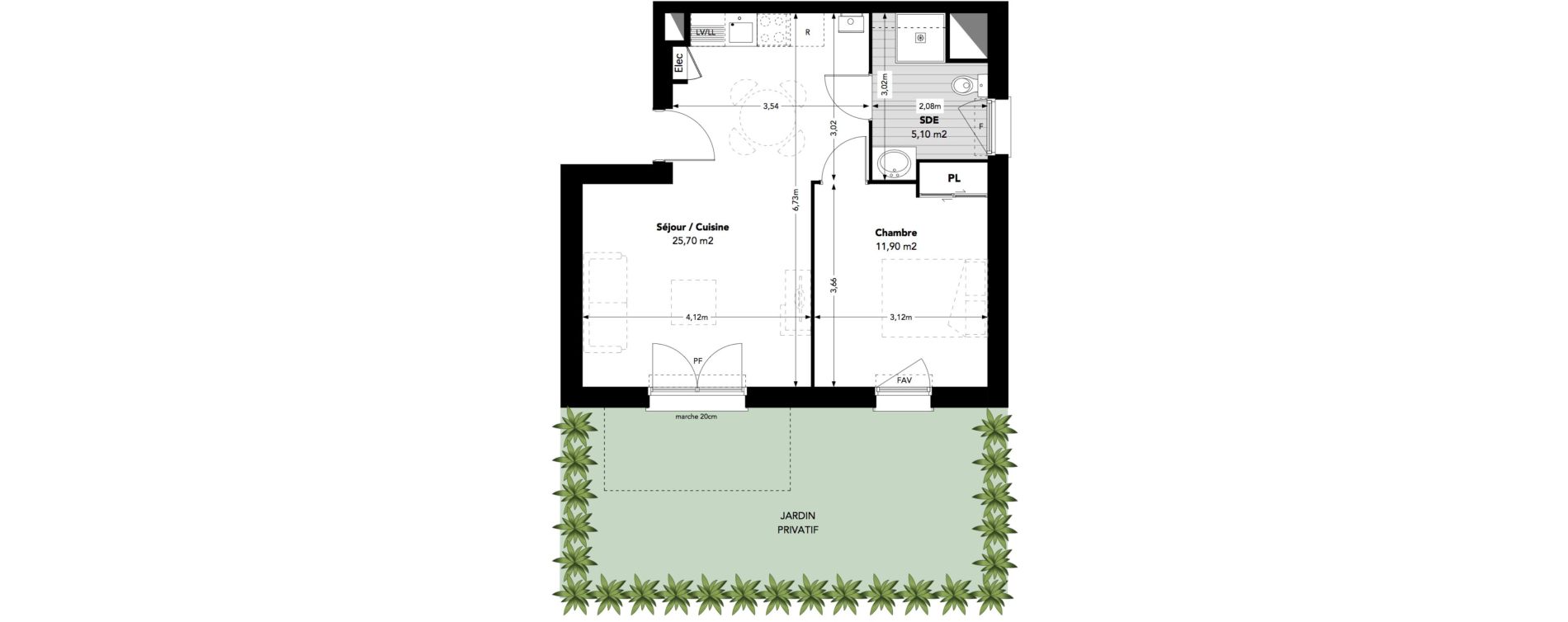 Appartement T2 de 42,70 m2 &agrave; M&eacute;ru Centre