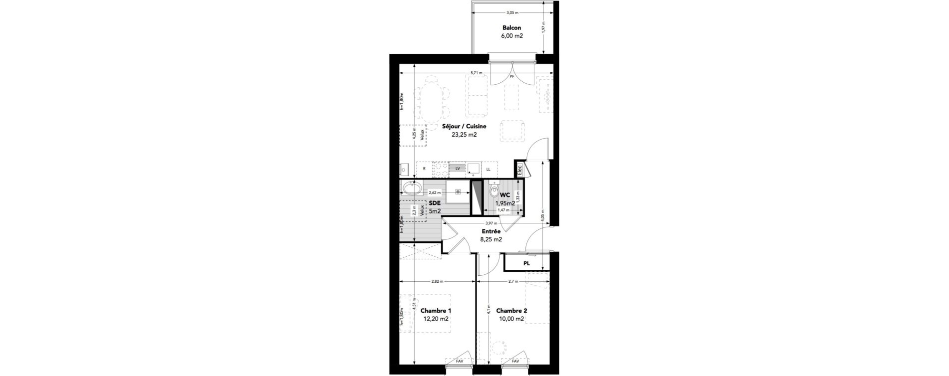 Appartement T3 de 60,65 m2 &agrave; M&eacute;ru Centre