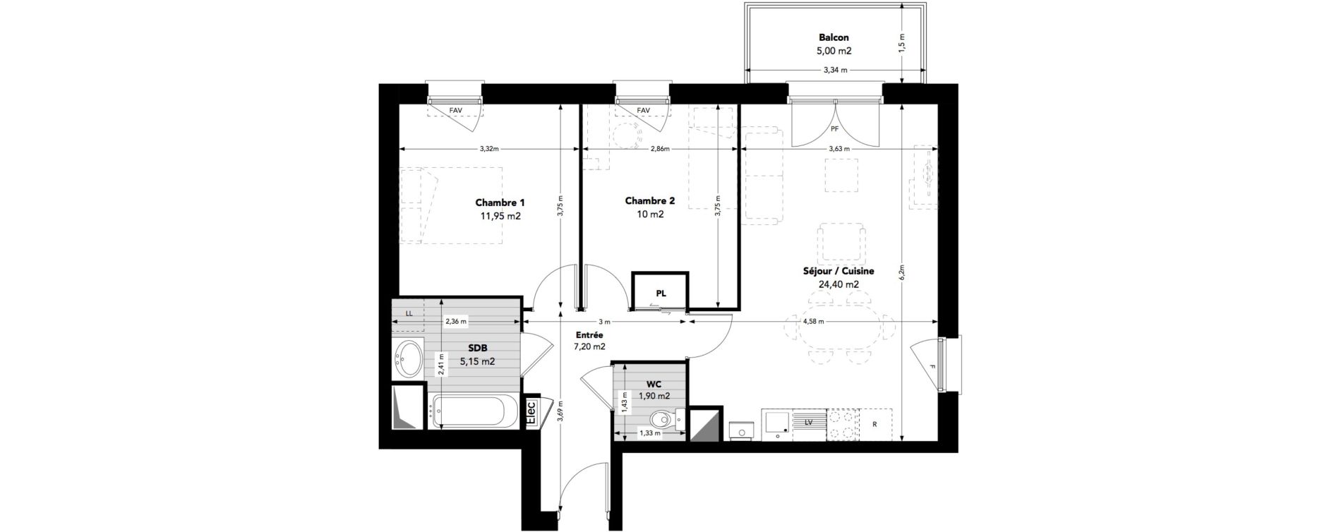 Appartement T3 de 60,60 m2 &agrave; M&eacute;ru Centre