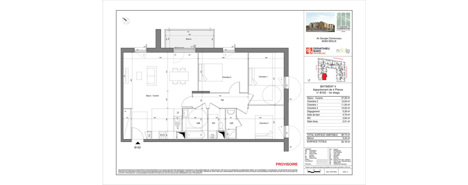 Appartement T4 de 86,35 m2 &agrave; Senlis Centre ville