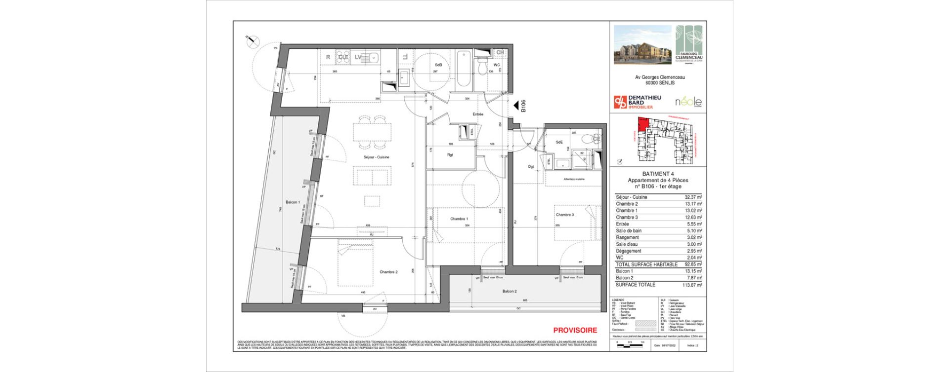 Appartement T4 de 92,85 m2 &agrave; Senlis Centre ville