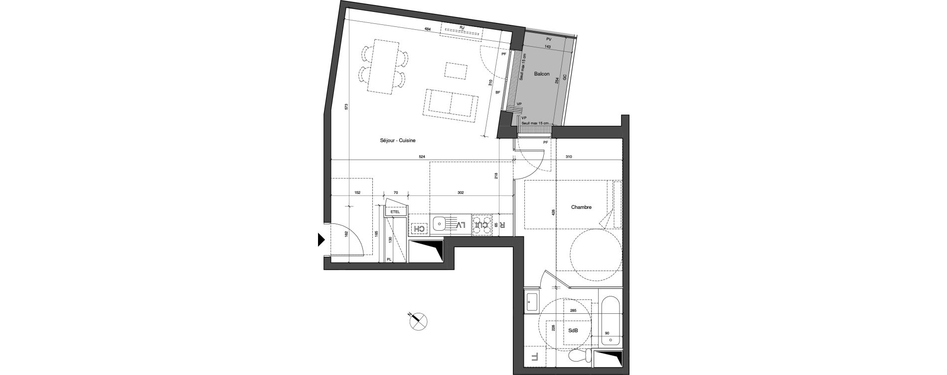 Appartement T2 de 51,75 m2 &agrave; Senlis Centre ville