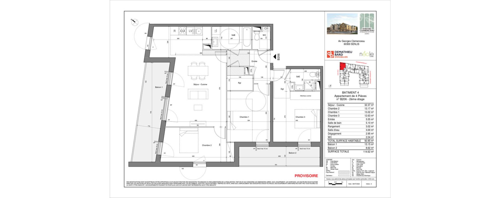 Appartement T4 de 92,96 m2 &agrave; Senlis Centre ville