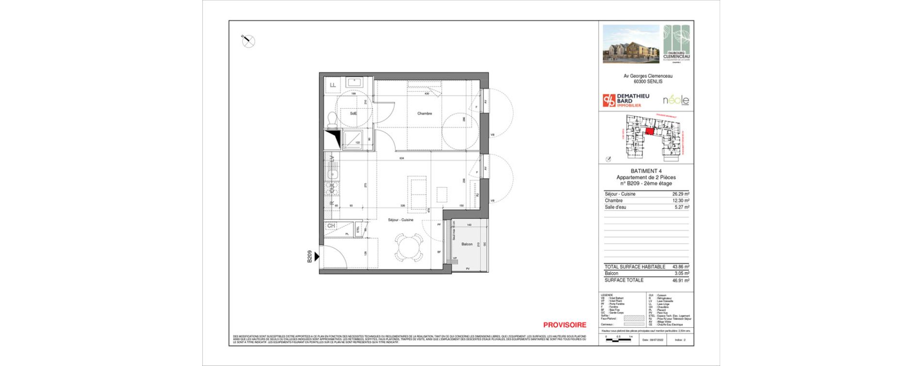 Appartement T2 de 43,65 m2 &agrave; Senlis Centre ville
