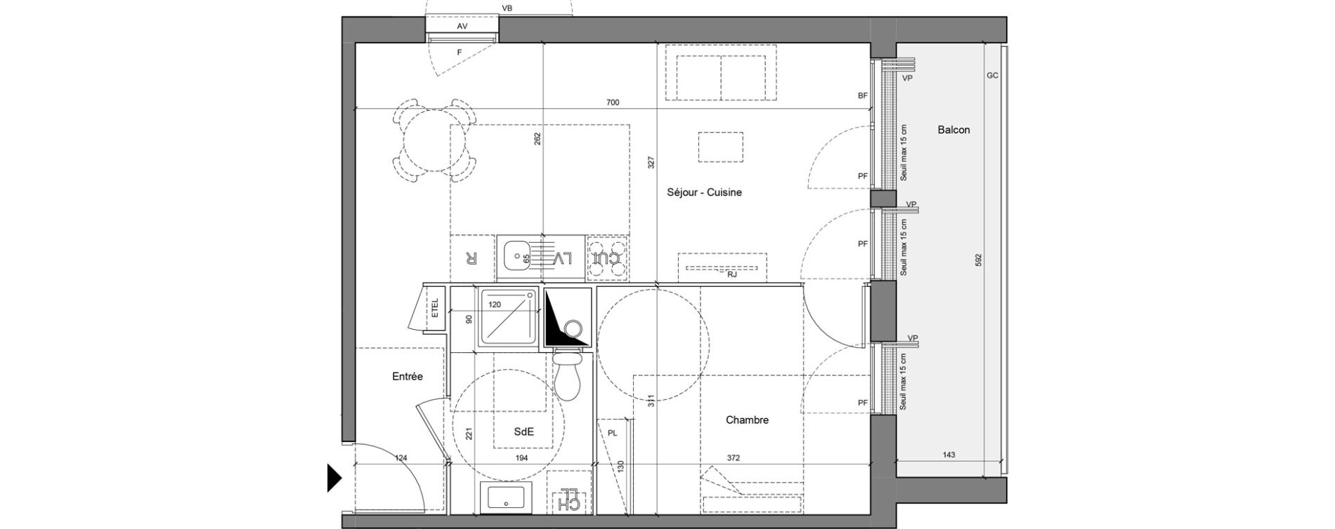 Appartement T2 de 43,49 m2 &agrave; Senlis Centre ville