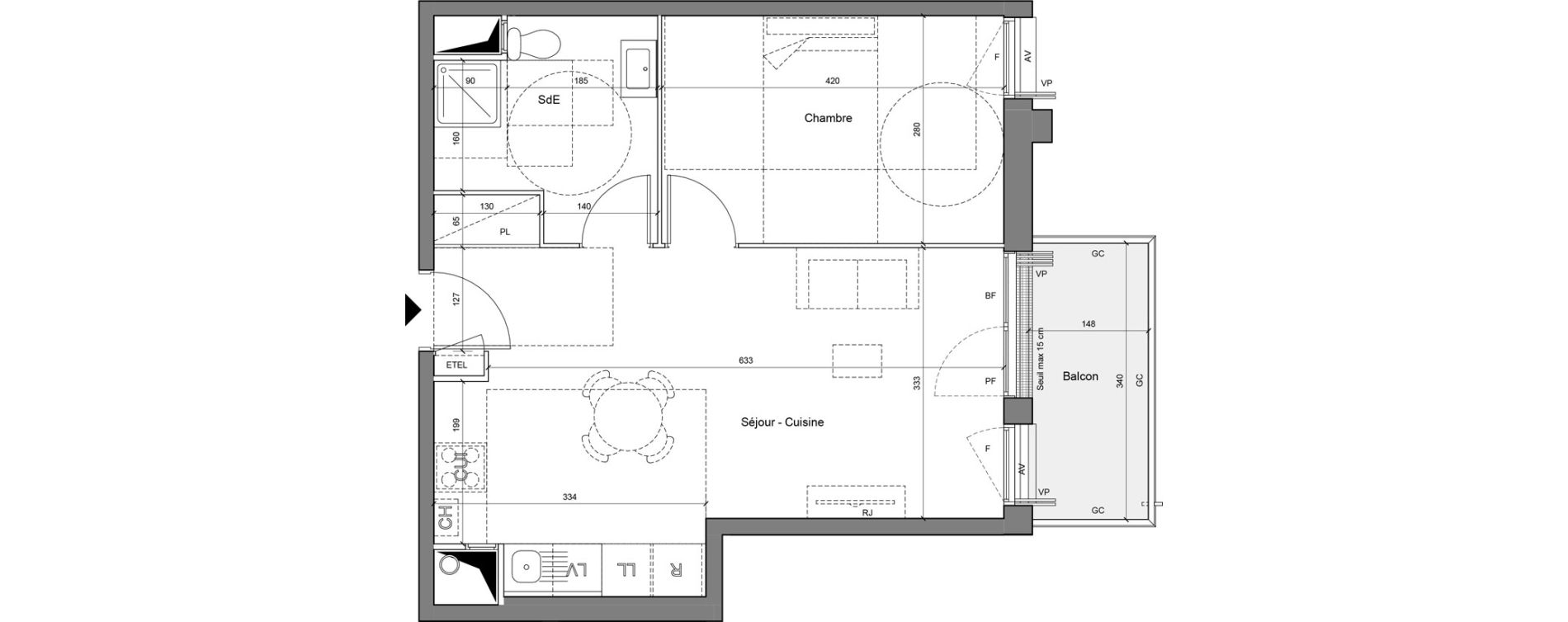 Appartement T2 de 44,58 m2 &agrave; Senlis Centre ville