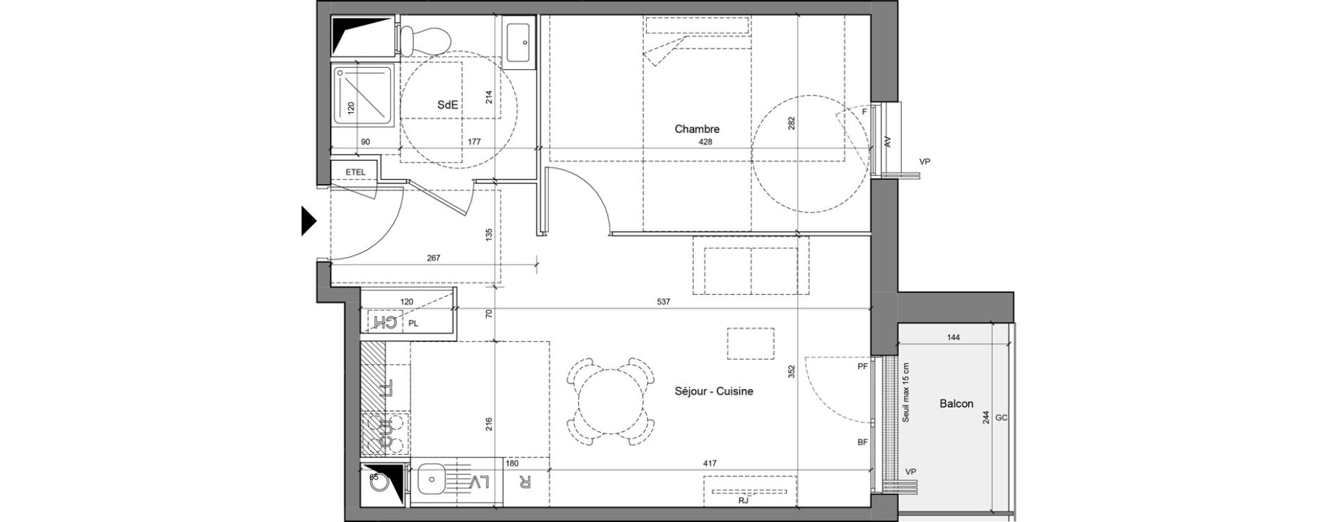 Appartement T2 de 41,79 m2 &agrave; Senlis Centre ville