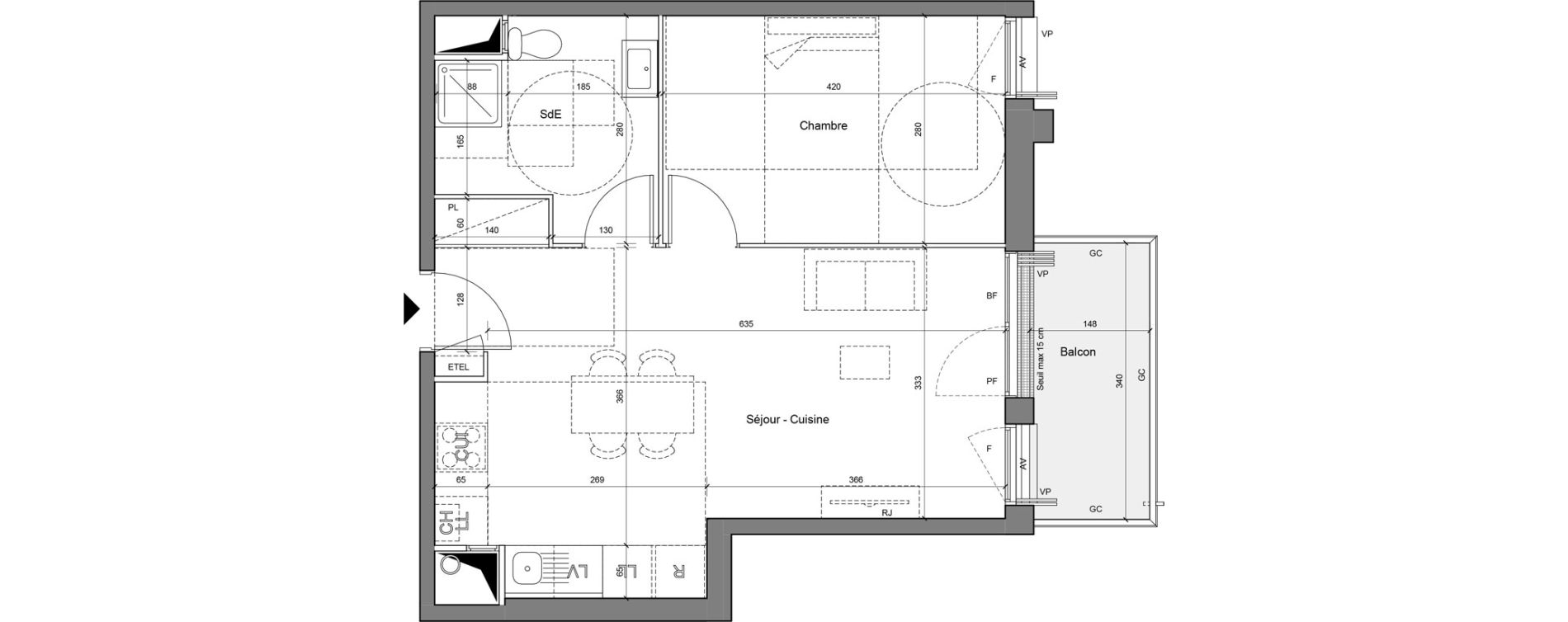 Appartement T2 de 44,65 m2 &agrave; Senlis Centre ville