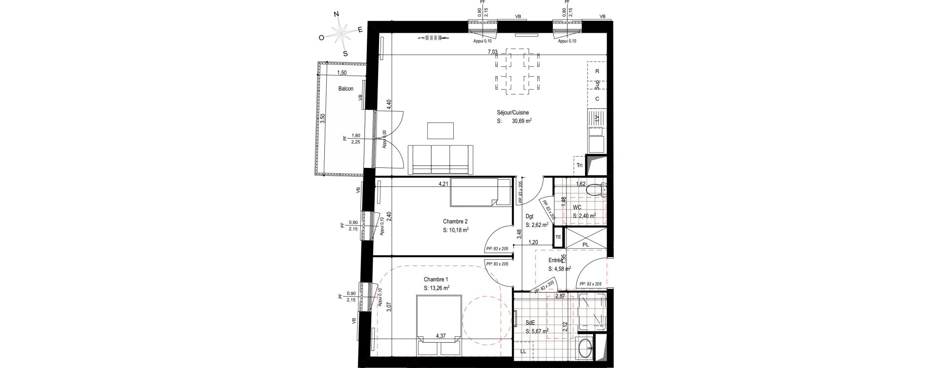 Appartement T3 de 69,40 m2 &agrave; Senlis Villevert