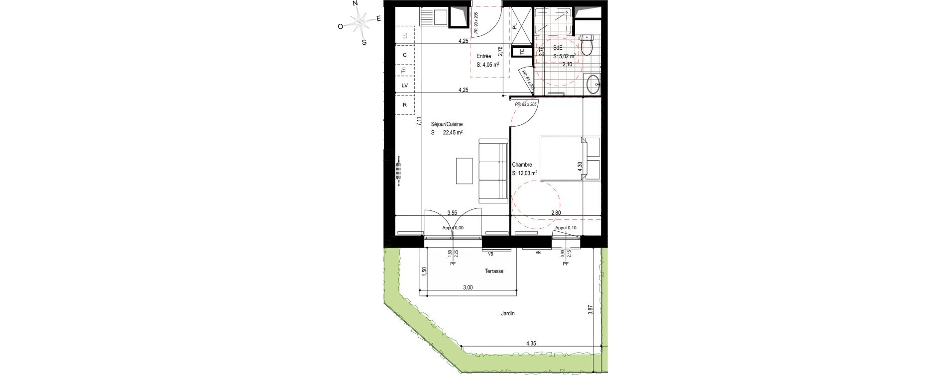 Appartement T2 de 43,55 m2 &agrave; Senlis Villevert