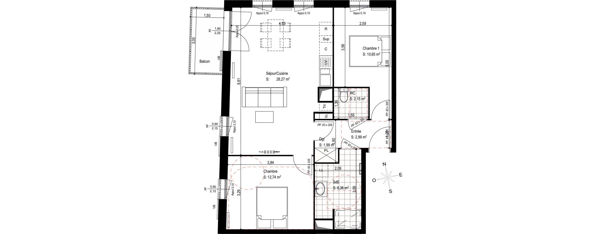 Appartement T3 de 63,00 m2 &agrave; Senlis Villevert